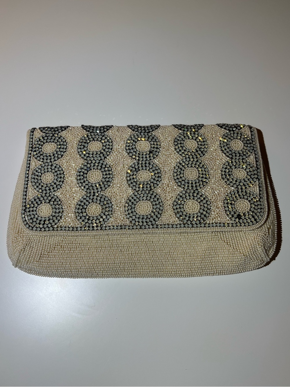 Beaded Cream Evening Clutch